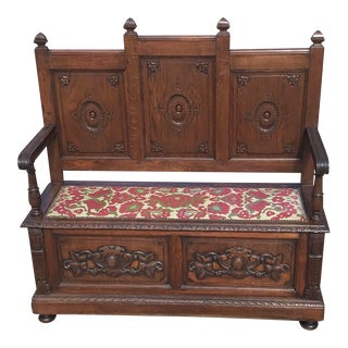 Antique 19th Century Hall Bench With Storage For Sale