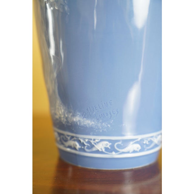Pair of Antique Limoges Pâte-Sur-Pâte Blue Porcelain Vases For Sale - Image 14 of 15