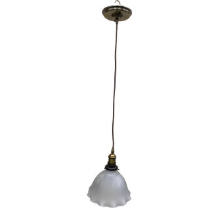Vintage Frosted Waffle Pattern and Frosted Holophane Shade With Dark Brass Hanging Fixture For Sale