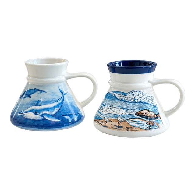 Vintage Otagiri Japan Coastal Mugs Whale & Seaside Design - Pair For Sale