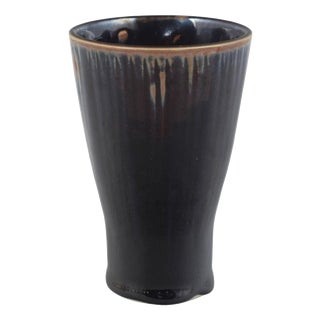 Mid-20th Century Conical Stoneware Vase with Dark Glaze from Rörstrand For Sale