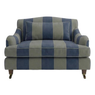 Sophie Conran Felix Loveseat in Woodland Navy/Olive Wide Stripes For Sale