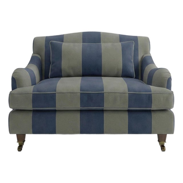 Sophie Conran Felix Loveseat in Woodland Navy/Olive Wide Stripes For Sale