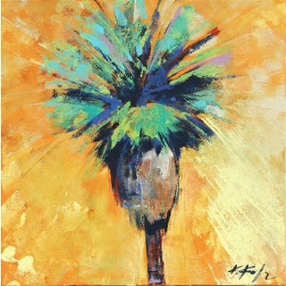 Lemon Sizzle Palm - Green Palm Tree on Sunny Day Painting on Canvas - Original Artwork by Kathleen Keifer For Sale