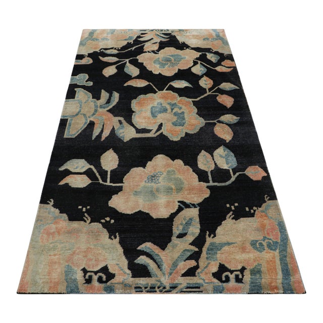 2010s Rug & Kilim’s Chinese Art Deco Style Rug, Midnight Blue With Floral Patterns For Sale - Image 5 of 7