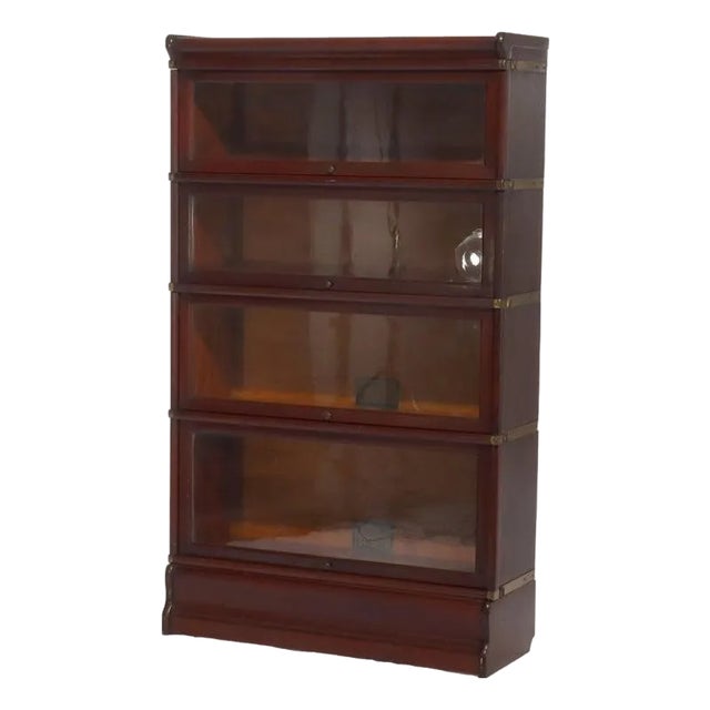 Antique Globe Wernicke Arts & Crafts Mahogany 4-Stack Barrister Bookcase Circa 1920 For Sale
