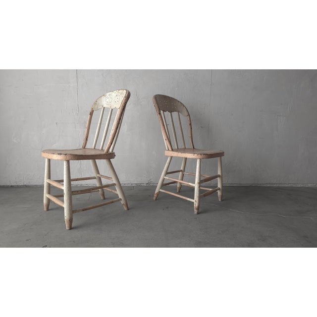 Farmhouse Pair of Primitive American Spindle Back Side Chairs For Sale - Image 3 of 8