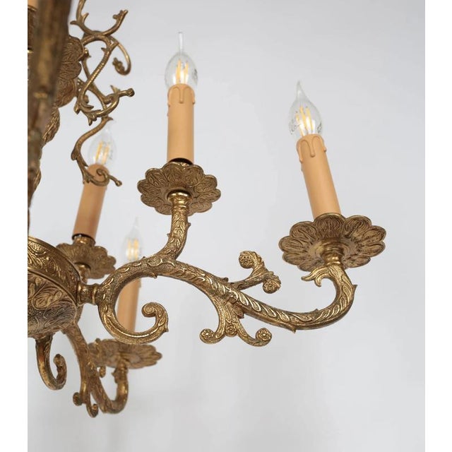 2000 - 2009 Antique Brass 10-Light Chandelier For Sale - Image 5 of 7