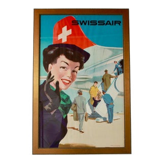 1950s Vintage Swiss Air Framed Travel Poster For Sale