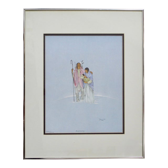 Vintage Print "Beginning" by Seminole Artist Jerome Tiger For Sale