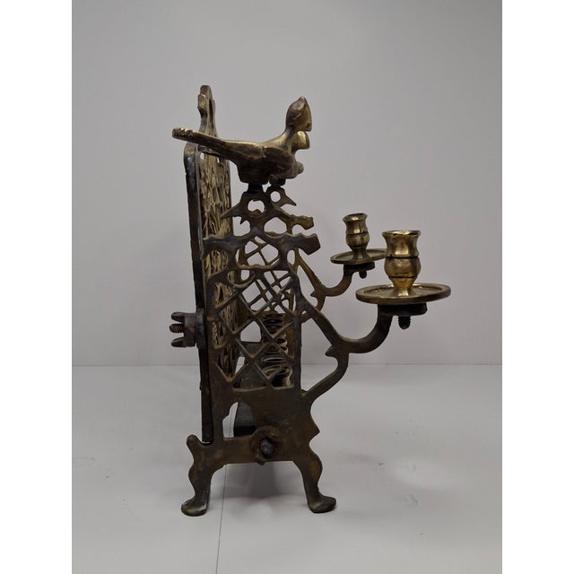 Antique 19th C. Polish Brass Bench Menorah Hanukkah Lamp Lions Birds Openwork For Sale In Boston - Image 6 of 18