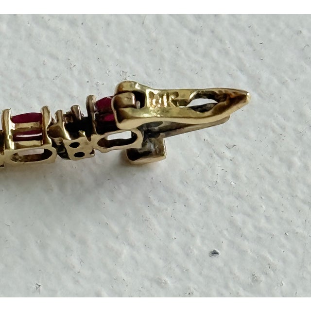 Vintage 1980s 14k Yellow Gold Ruby & Diamond Tennis Bracelet For Sale - Image 11 of 11