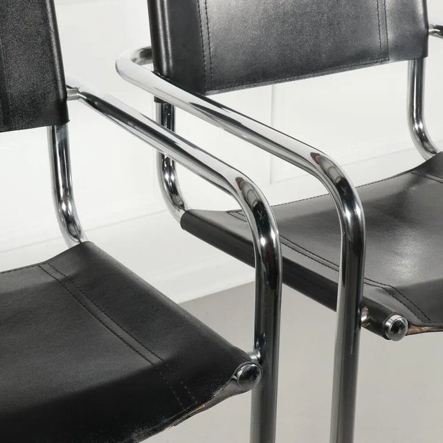 1970s Pair of Italian Cantilever Chrome Leather Bar Stools For Sale In New York - Image 6 of 12