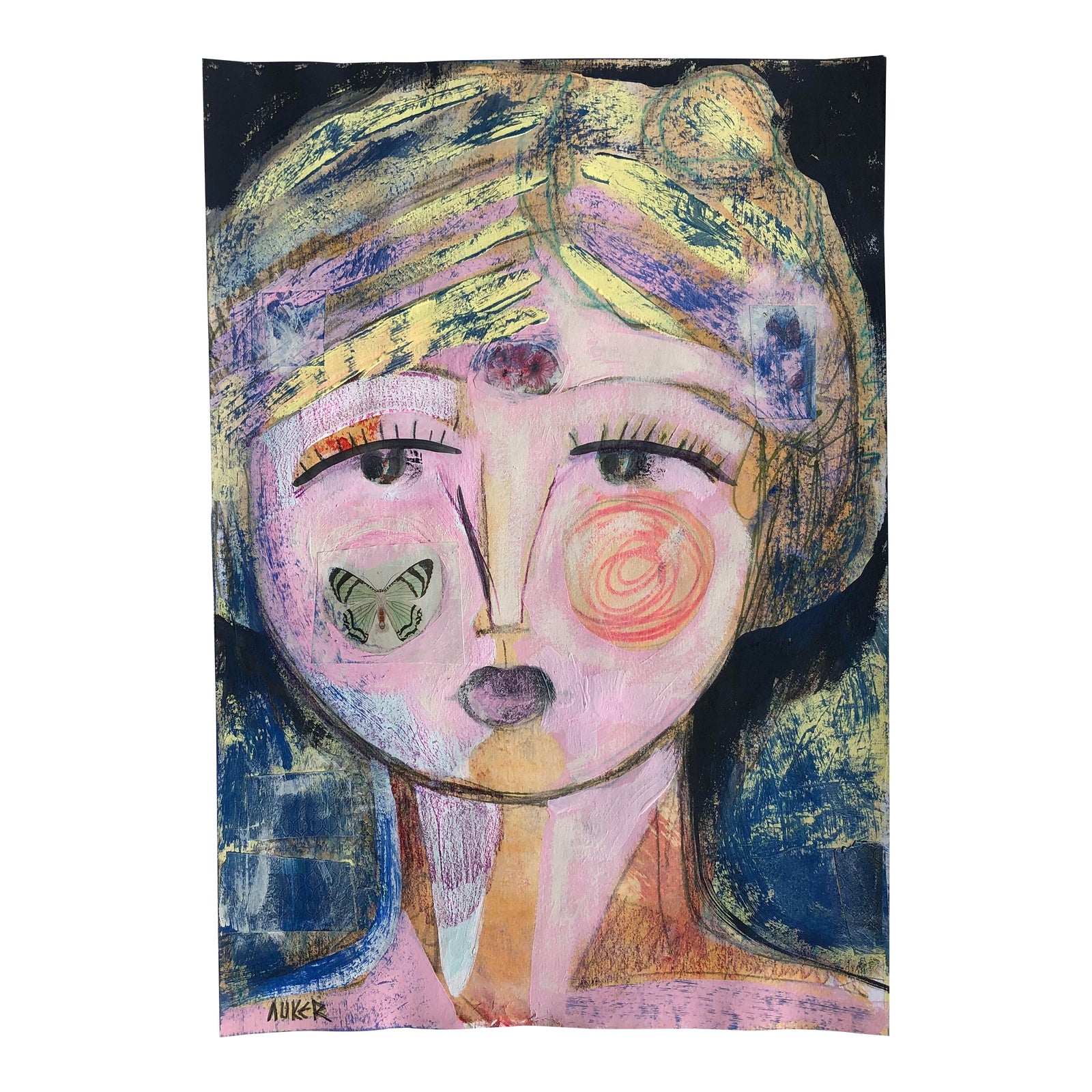 CL Auker Original Artwork “Lady and Butterfly” Mixed Media on Paper ...