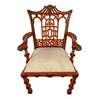 George III Style Orange & Gold Armchair by Maitland Smith From 70's For Sale