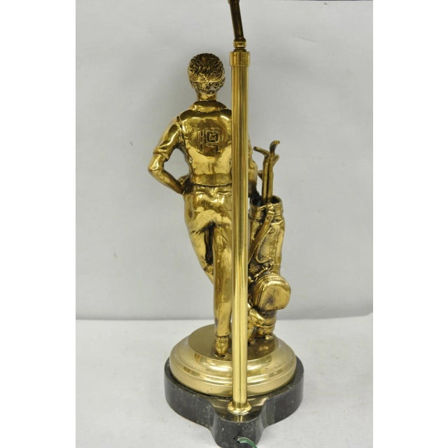 Vintage Maitland Smith Bronze Figure Golfer Sculpture Table Lamp W Leather Shade For Sale - Image 17 of 18