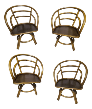 Late 20th Century Bentwood Bamboo Cane Swivel Dining Chairs Attributed to Brown Jordan | Set of 4
