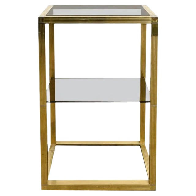 Vintage Italian Brass and Smoked Glass Vitrine, 1970s For Sale