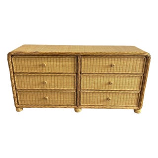 Vintage Boho Chic Pencil Reed Rattan Six Drawer Dresser For Sale
