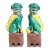 Antique Famille Verte Style Ceramic Foo Dog Pair: Green, Yellow and Brown Glazed Asian Figurines For Sale