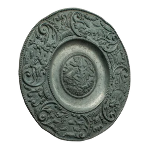 1800s Georgian Antique Wall Plate, Continental, Lead, Display Dish, St Hubertus