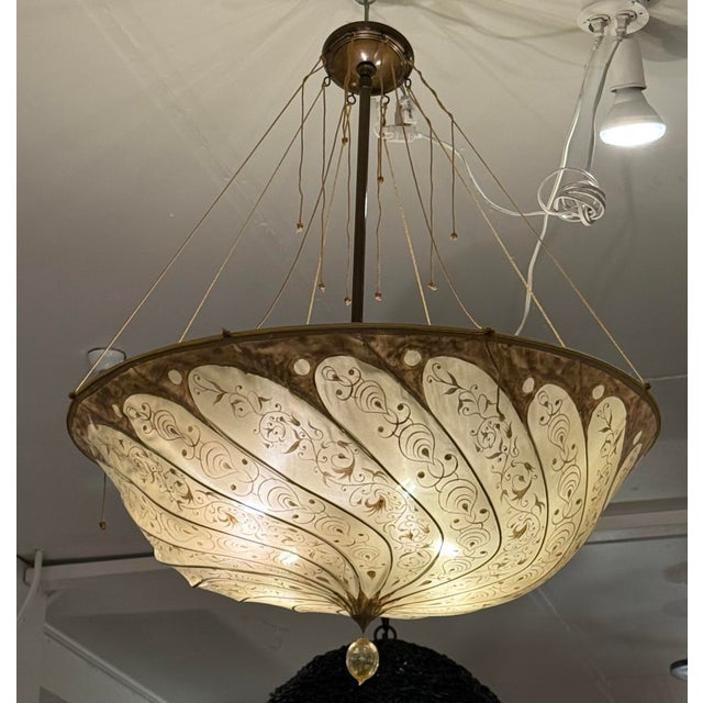Traditional Feneri Lighting & Co. Fortuny-Style Hand-Painted Light Pendant, Vintage For Sale - Image 3 of 12