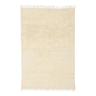 Minimalist Ivory Hand-Knotted Moroccan Wool Rug | 6'6" X 10'1" | One of a Kind For Sale