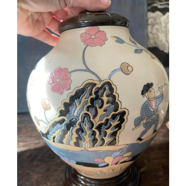 Mid 20th Century Pair of Vintage Naive Hunting Scene Lamps For Sale - Image 4 of 10