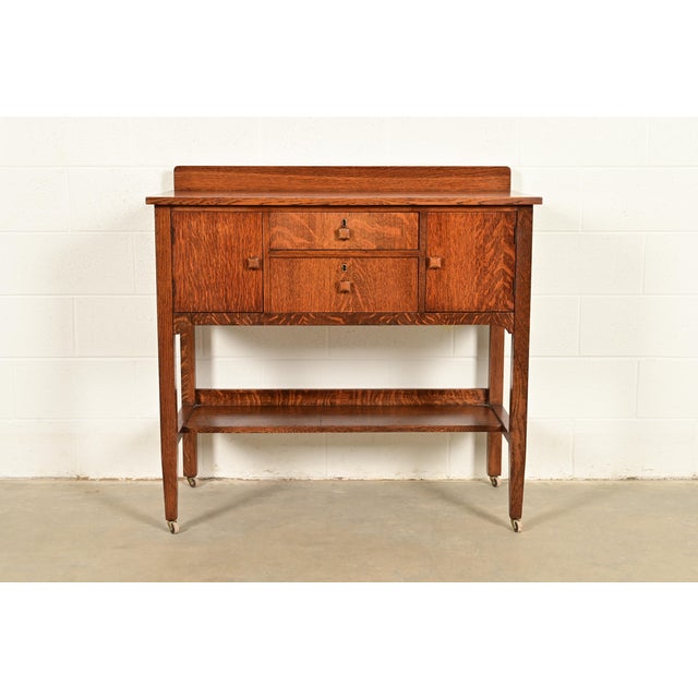 Stickley Brothers Style Antique Mission Oak Arts & Crafts Sideboard Buffet or Bar Cabinet, Circa 1910 For Sale - Image 16 of 16