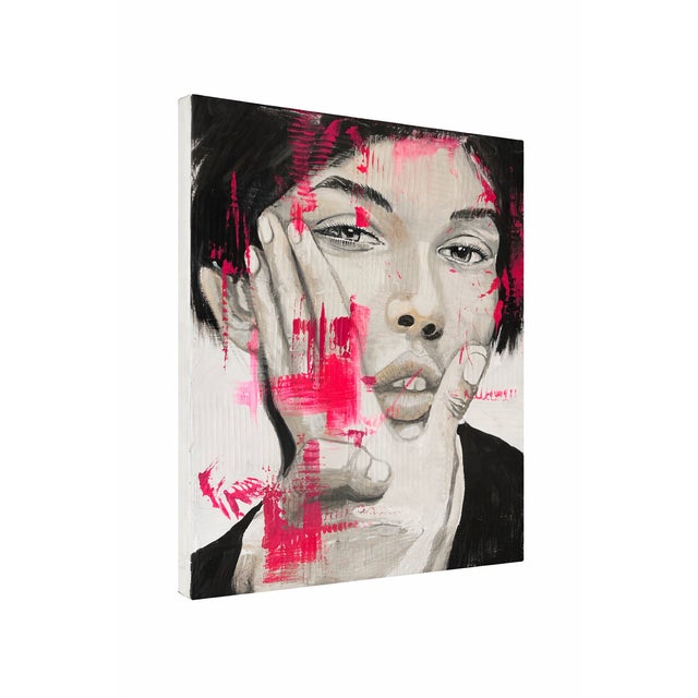 Clive Fredrikkson, Large Black, White & Pink Abstract Face, 2025, Acrylic on Canvas, in Flawless conditions. Designed from...