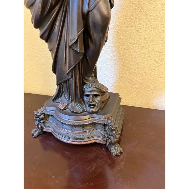 Mid 20th Century Large Neoclassical Allegorical Figure With Tragedy Mask, Bronze-Finished Spelter Sculpture For Sale - Image 16 of 18