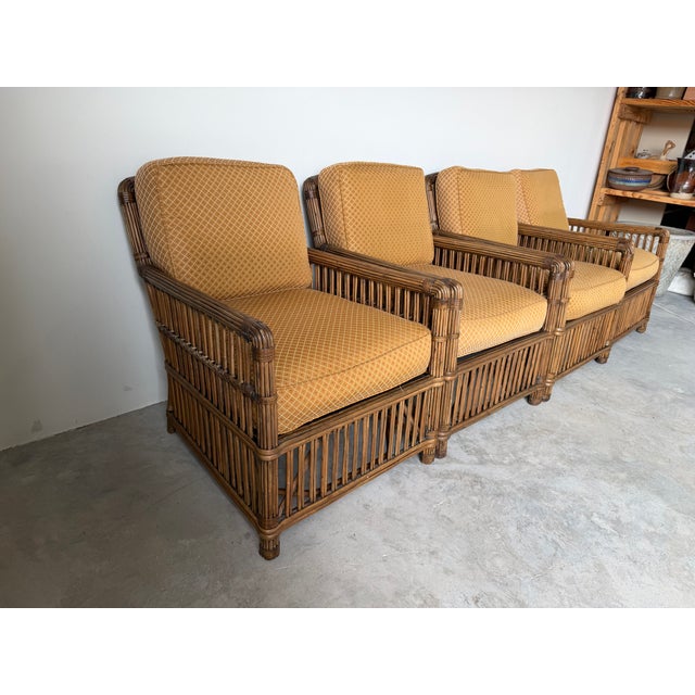Vintage Palecek President’s State Stick Rattan Lounge Chairs – Pair For Sale - Image 10 of 18