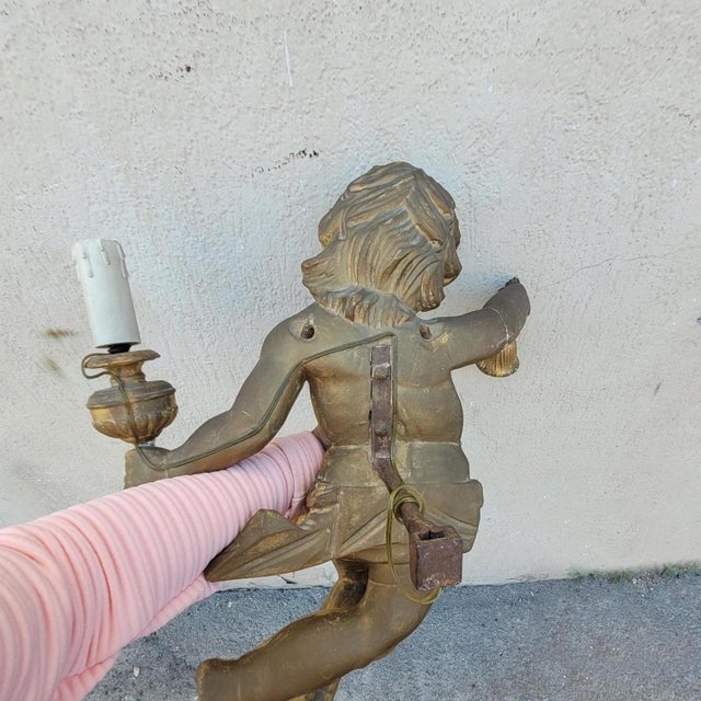 Baroque 19th Century Winged Putto in Gilded Wood, Italy For Sale - Image 3 of 17