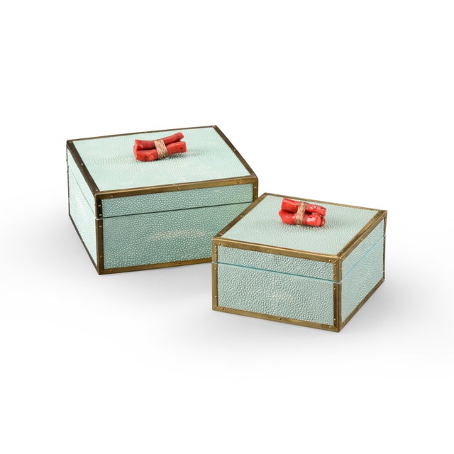 Traditional Faux Coral Boxes, Sea Mist, Set of 2 For Sale - Image 3 of 3