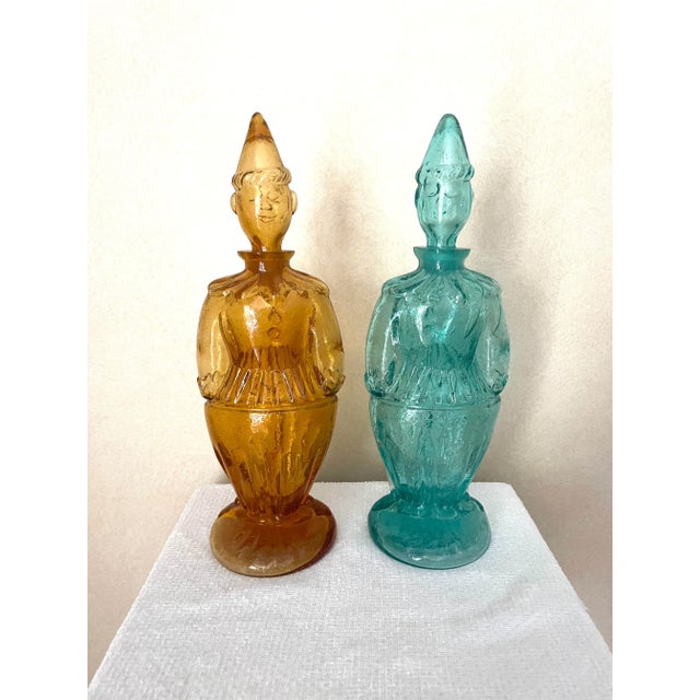 Italian Pair of Bischoff Mid Century Punchinello Glass Decanters For Sale - Image 3 of 7