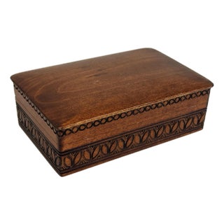 Vintage Hand Carved Lidded Wood Box For Sale