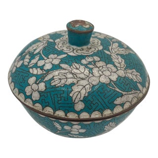 Antique Chinese Cloisonné Bowl With Lid, Circa 1910 For Sale