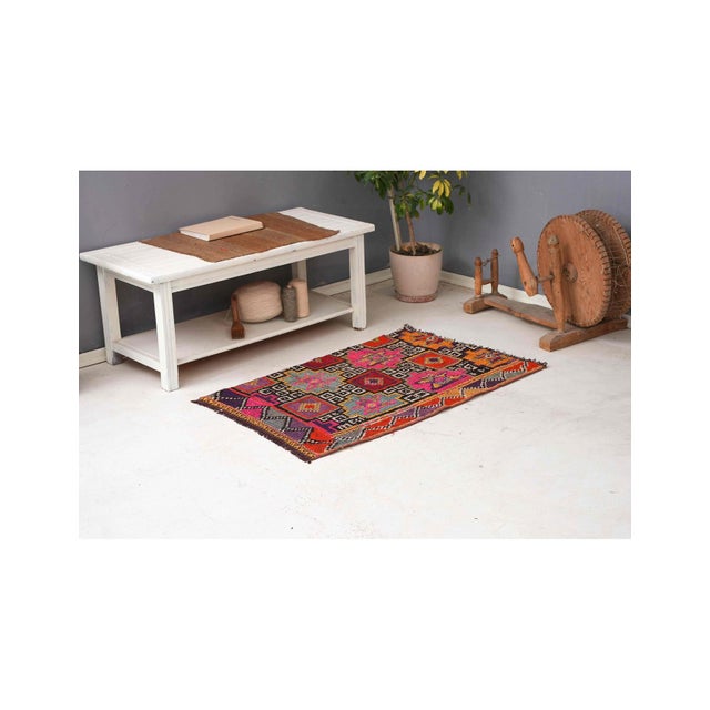 Mid-Century Modern Ebroidered Small Vintage Kilim Rug - 2`7″ X 4`3″ Ft. For Sale - Image 3 of 6