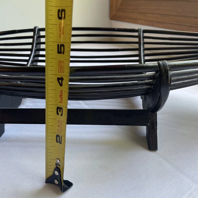 Black Vintage MCM Wicker Rattan Wooden Boat, Centerpiece Fruite Basket For Sale - Image 8 of 9