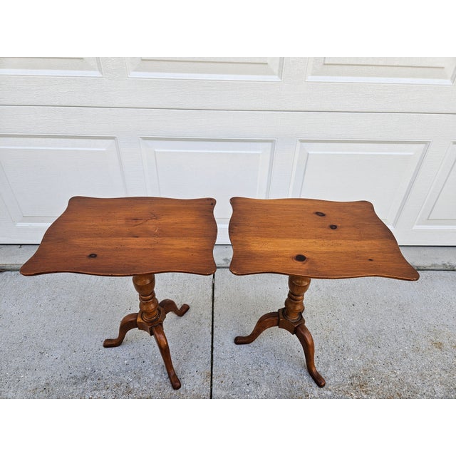 American Petite Pine Flip Top Pedestal Side Tables Candle Stands For Sale - Image 3 of 11