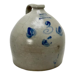 Unusual Antique American Blue Decorated 3 Gallon Stoneware Jug by Alfred J Buttler New Brunswick New Jersey - Circa 1860s