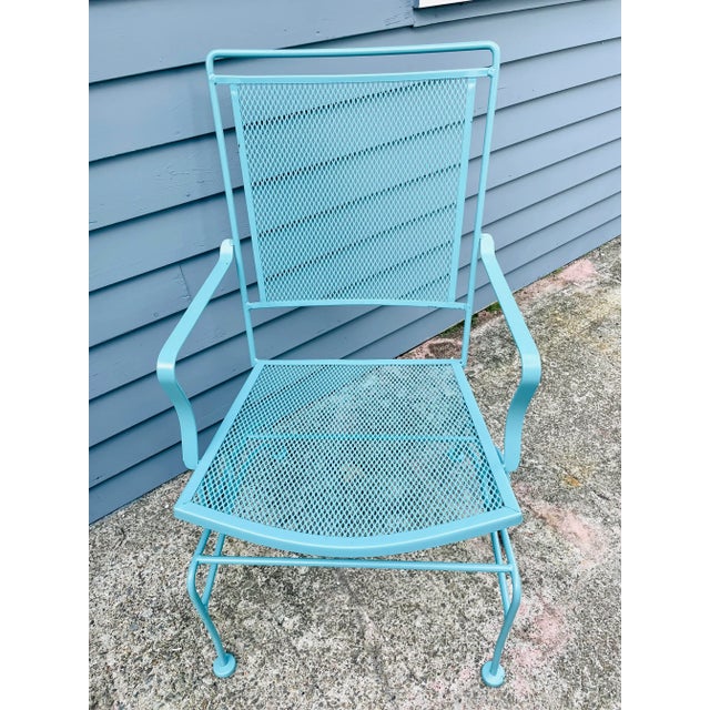 Teal Painted Antique Teal Vintage Wrought Iron Rocker Chair Coastal Grandmother For Sale - Image 8 of 9
