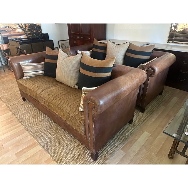 VIntage Pair of Ralph Lauren Home Brompton Leather Sofas-Cognac Leather, Nailhead Trim & Custom Upholstery For Sale - Image 16 of 17