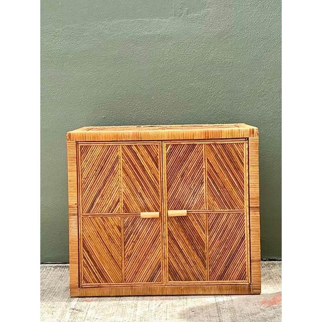 Vintage Rattan Chevron Cabinet For Sale - Image 9 of 12