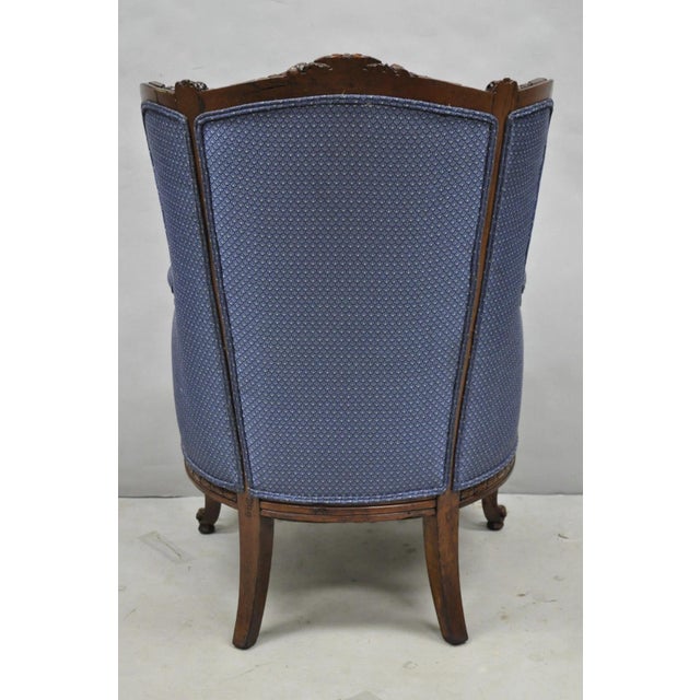Antique French Renaissance Louis XV Style Carved Walnut Wingback Arm Chair For Sale - Image 13 of 18