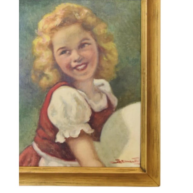 Young Blonde Girl Portrait in Red & White Dress Oil Painting W/ Original Wood Frame For Sale In Los Angeles - Image 6 of 12