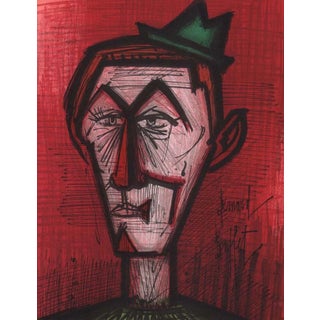 Bernard Buffet Original Lithograph Clown on Red Background 1967 For Sale