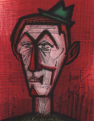 Bernard Buffet Original Lithograph Clown on Red Background 1967
