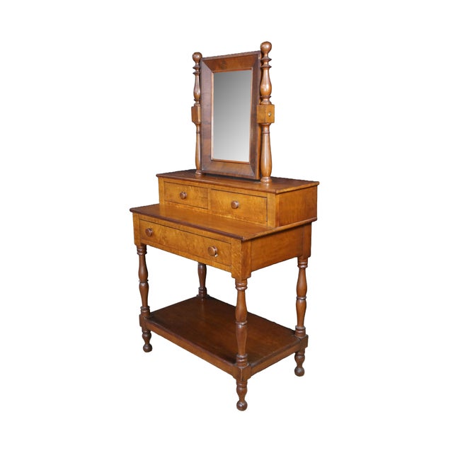 Victorian Antique Victorian Plum Pudding Mahogany Washstand Vanity W Mirror 62" For Sale - Image 3 of 18