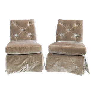 Pair of Late 20th Century Baker Furniture Slipper Chair Lounge Chair High End Velvet Upholstery For Sale